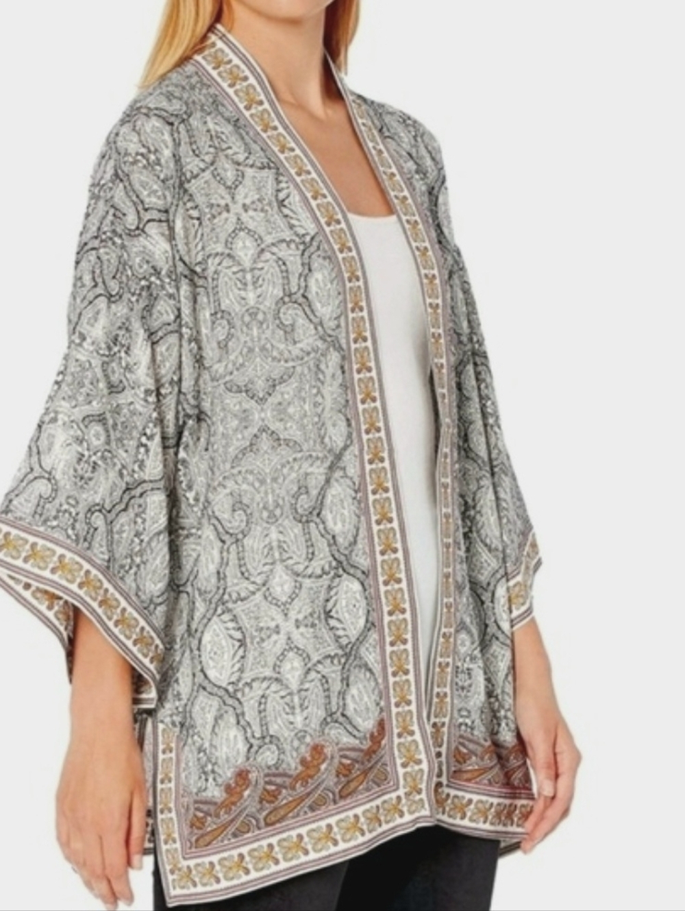 Max Studio Kimono Jacket in Black Cream Red Size 1X